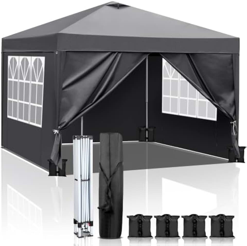 etevert Tonnelle de Jardin Pliante 3x3 imperméable/Tente Pop-up Inclus Sac de Transport/Barnum Pliant Exterieur Rapide à Installer/Gazebo avec Paquet de 4 Poids Lourd Sable,Gris