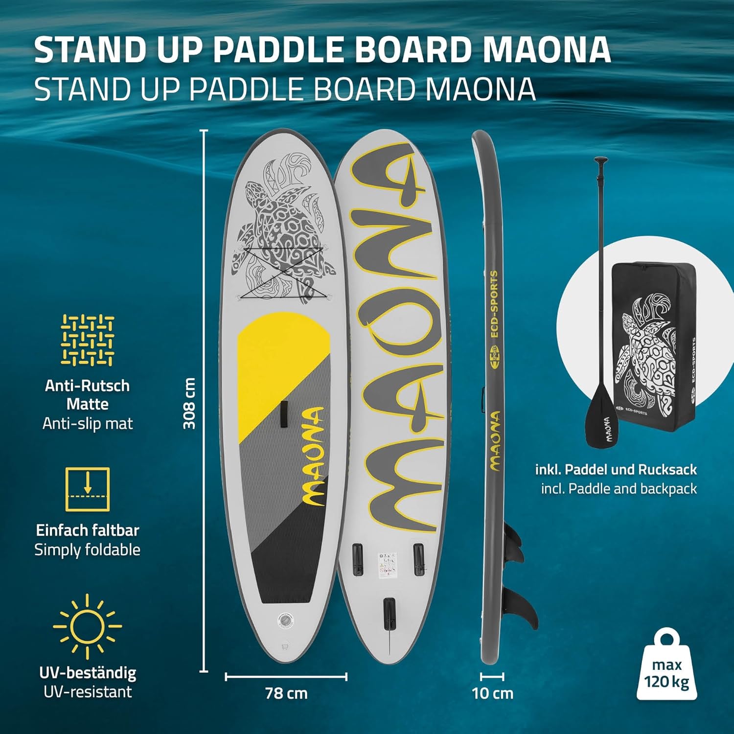 etevert - SUP gonflable série Stand Up - 305/308/320/380 cm - PVC, 120/150 kg, 10/15 cm d'épaisseur