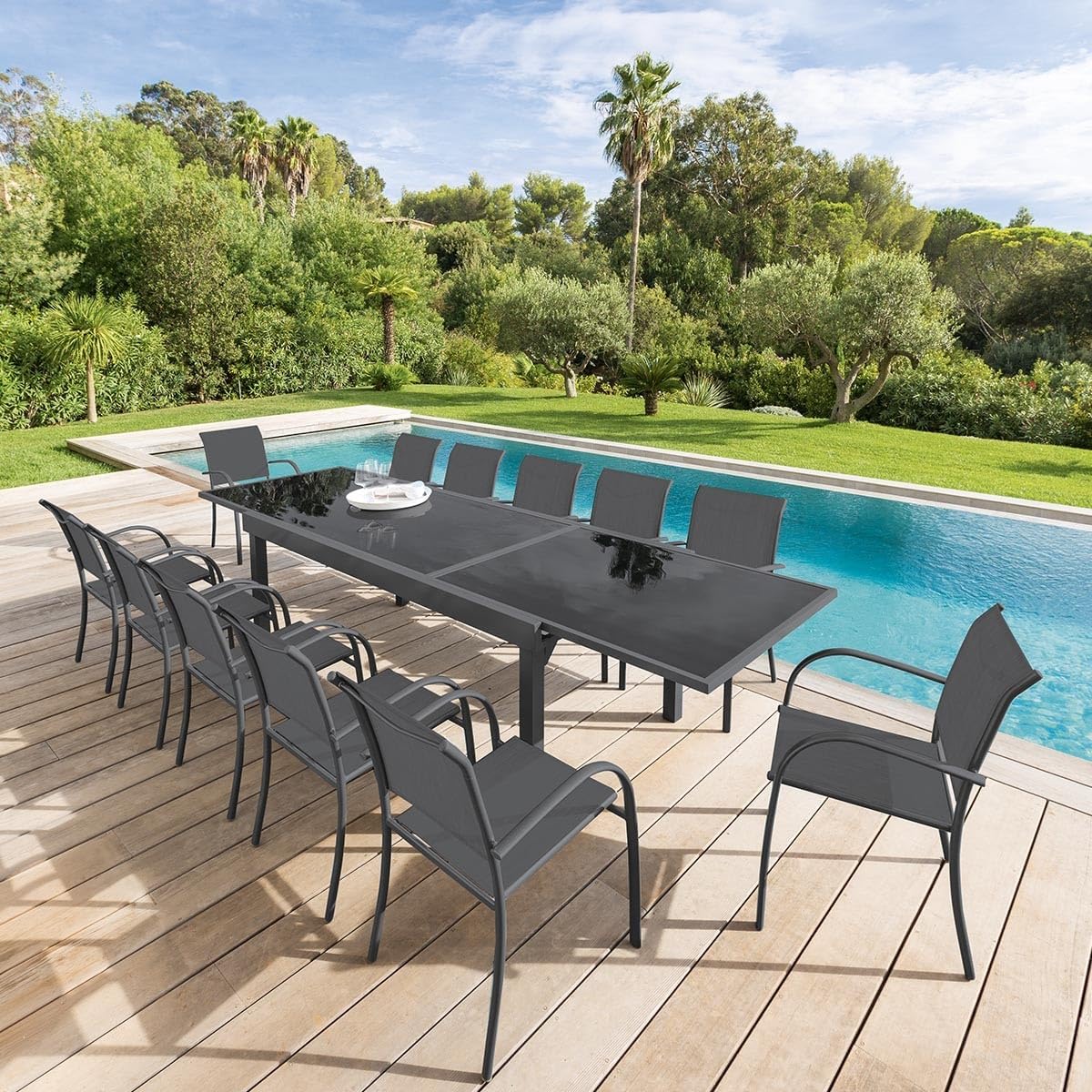 etevert - Piazza extensible - 185/245x100 cm - aluminium verre trempé 10 places
