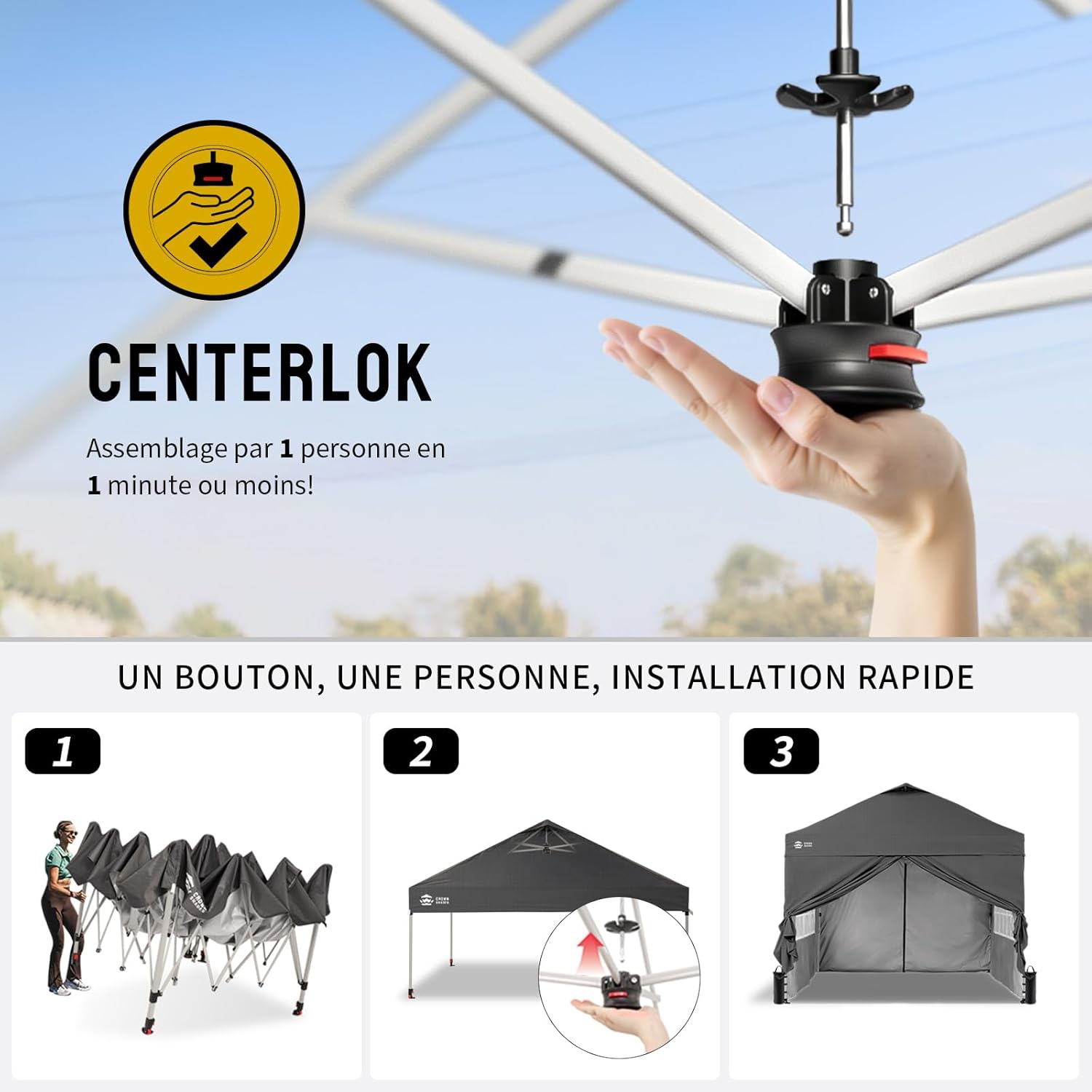 etevert Tonnelle Pliante 3x3 Imperméable, Barnum Pliant de Jardin Exterieur, Pop-Up Gazebo avec Sac de Rangement, UPF 50+, avec 4 Parois Latérales Amovible, 4 Sac de Sable, Gris