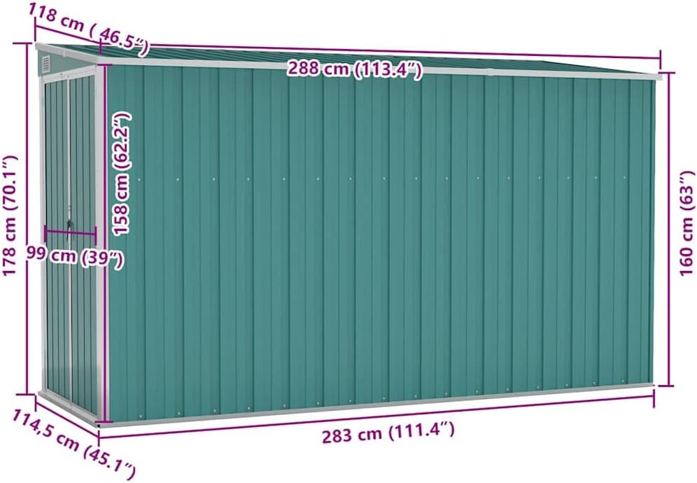 etevert Abri de Jardin Mural Vert 118x288x178 cm 