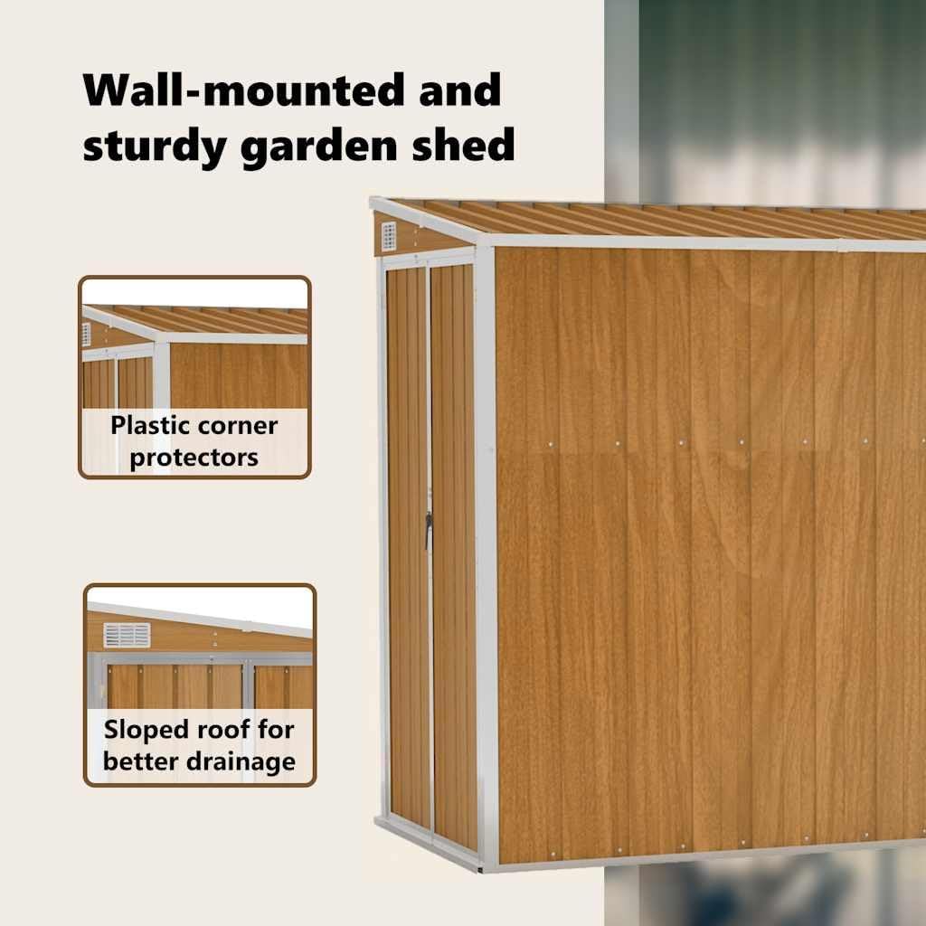 etevert Abri de Jardin Mural Marron 118 x 382 x 178 cm Acier galvanisé,Structures extérieures, Cabanes & abris de Jardin,316232