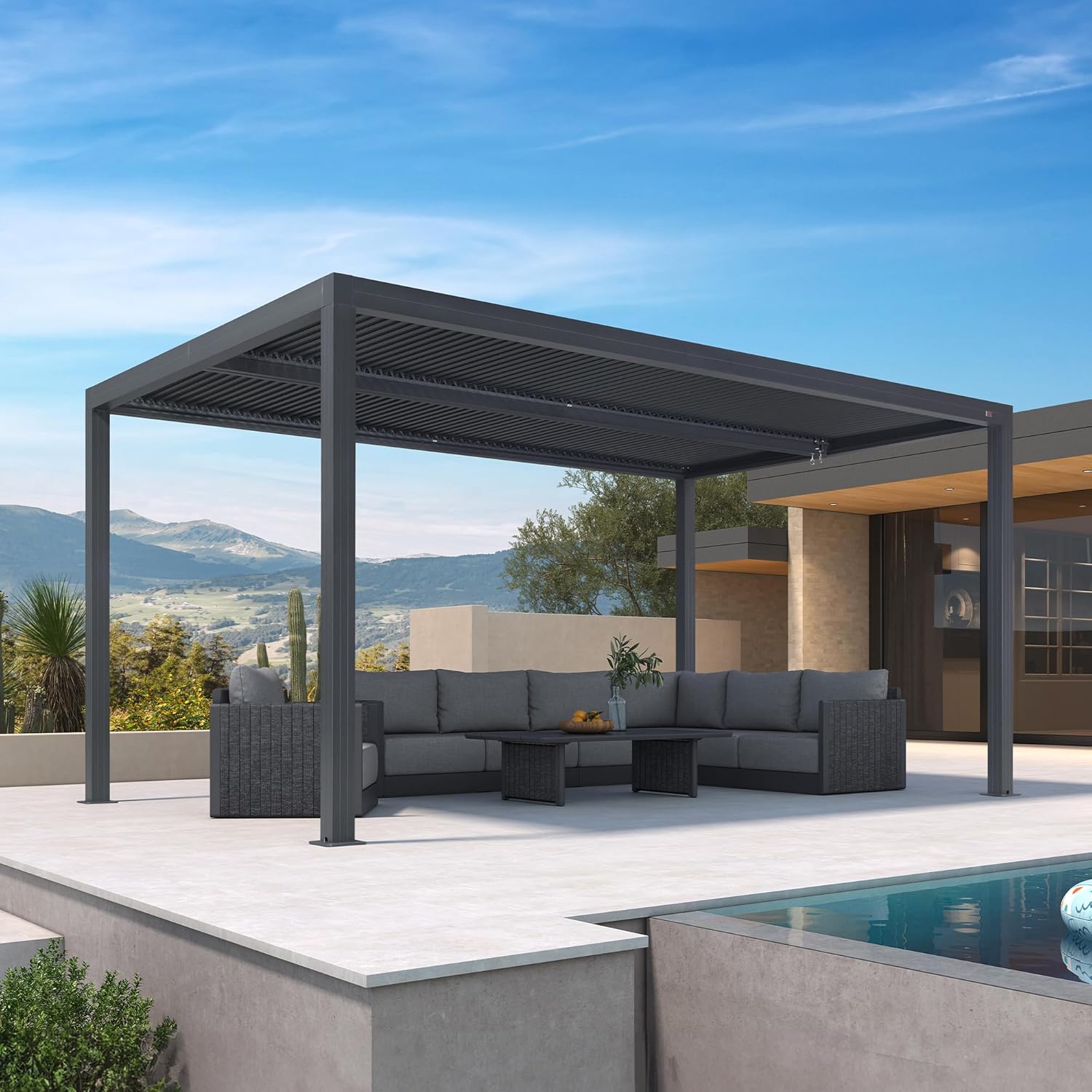 etevert - pergola bioclimatique aluminium 4,8x3m orientable, 14,4m²