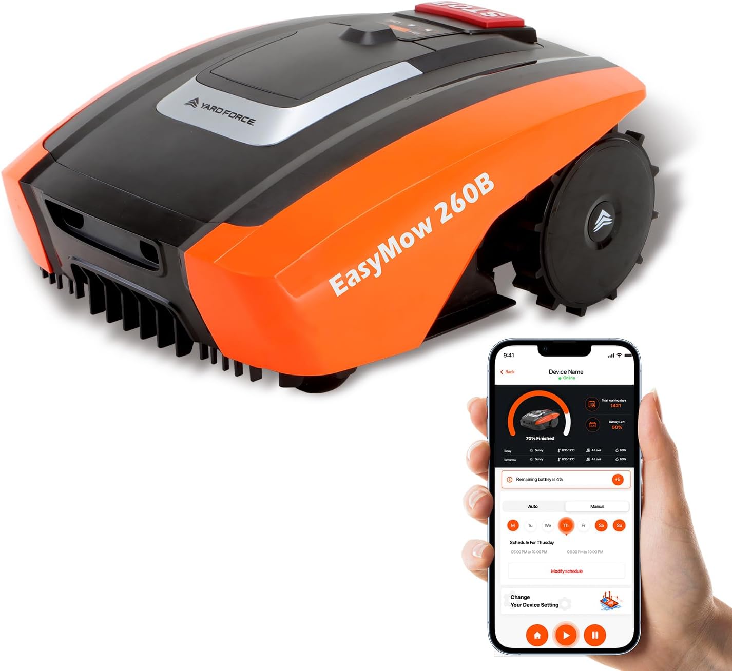 etevert - Easymow 260B - 260m² - robot tondeuse, noir/orange