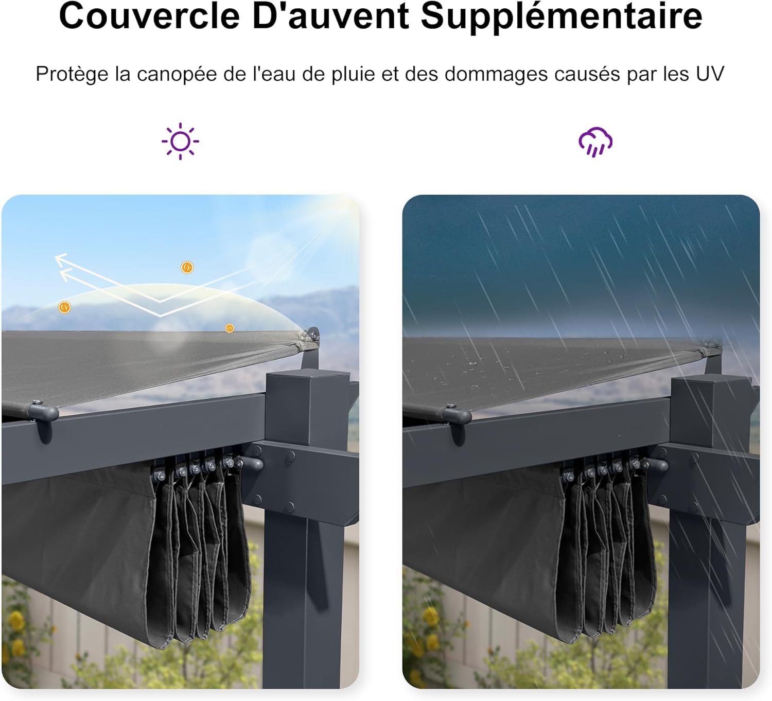etevert - Pergola Aluminium - 4x3m - Rideau, toit rétractable, imperméable