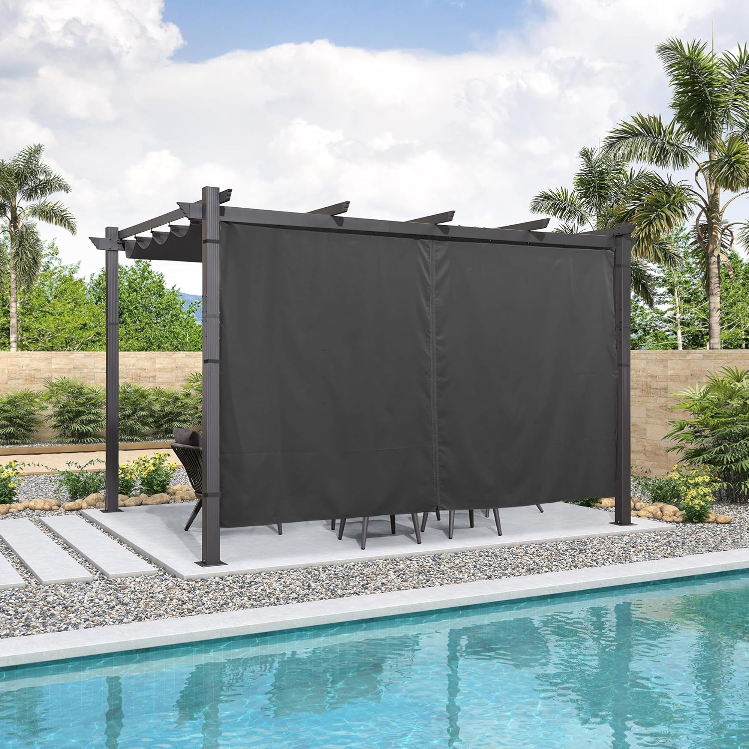 etevert - pergola aluminium série 4x3m rideau toit coulissant gris