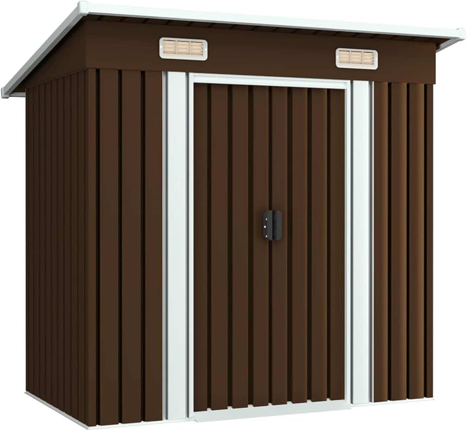 etevert Abri de Stockage pour Jardin Marron 194x121x181 cm Acier,Armoire De Jardin Exterieur,Abri De Jardin,Meuble Exterieur Rangement