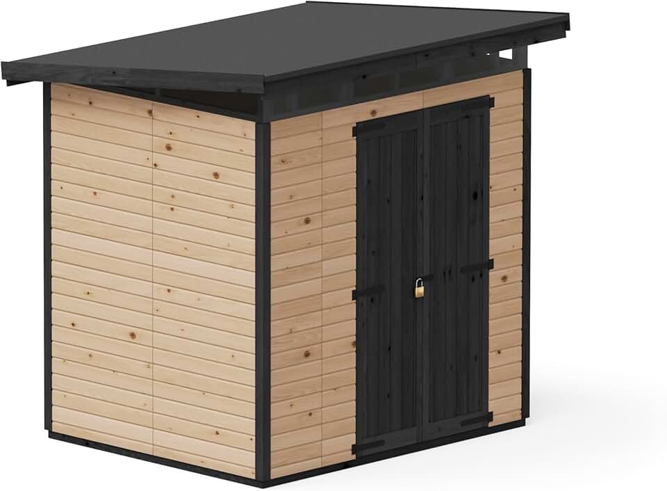 etevert Abri de Jardin Strongbox L - Robuste Cabane à Outils en Bois avec Fondations Imprégnées et Toit en Plastique Extra-Résistant, 203x163 cm, Marron