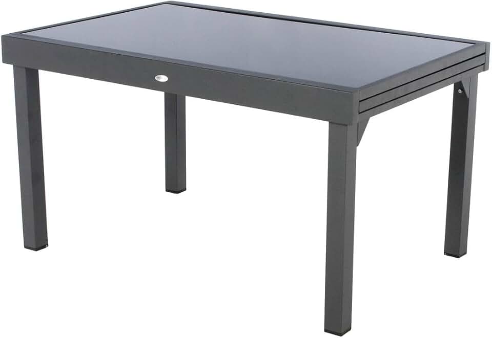 etevert - Piazza extensible - 185/245x100 cm - aluminium verre trempé 10 places