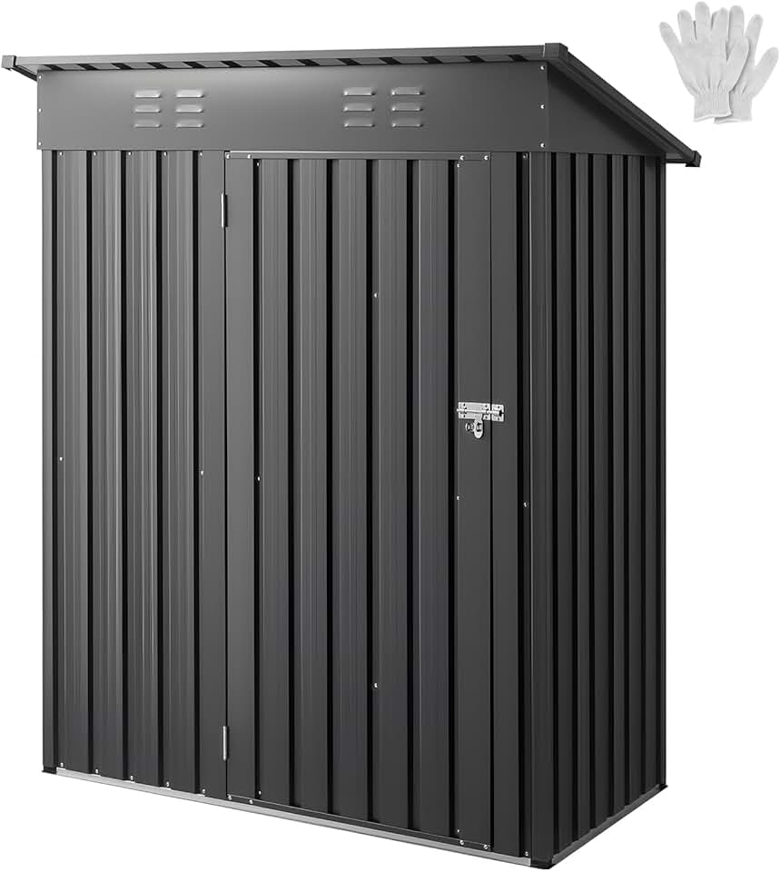 etevert Abri de Jardin en Métal, 153,3 x 87,6 cm, Abri de Rangement d'Extérieur, avec Porte Verrouillable, Toit en Pente, Cabine de Jardin, pour Stockage d'Outils, de Vélos, Étagères, Poubelles, Gris