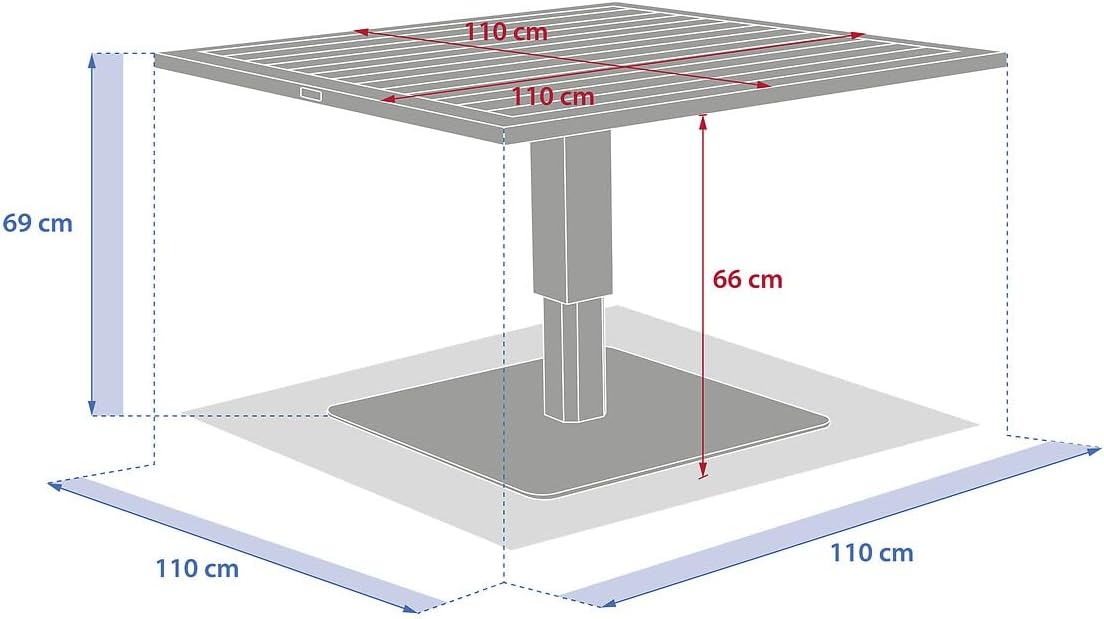 etevert - Salimia - table carrée relevable 110x110x69cm - aluminium