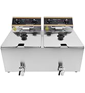 etevert Friteuse électrique, 6L+6L commerciale friteuse avec valve de vidange, acier inoxydable, ...