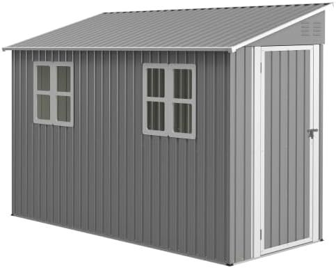 Abri de jardin, abri à outils, abri en métal, 4 x 10 m, avec kit de sol, charge lourde, toit en appenti, double porte à monter à gauche/droite, 2 fenêtres, ventilation