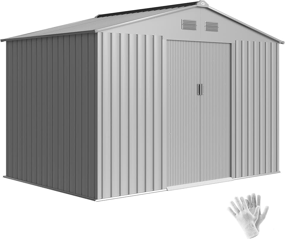 etevert - abri de jardin 4,9 m², 277x195x192 cm, porte coulissante, ventilation, kit fondation