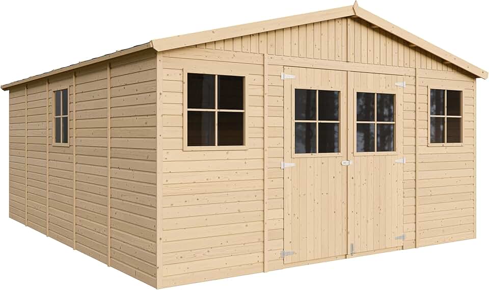 etevert - Abri de jardin bois, 20m², fenêtres, rangement - M333