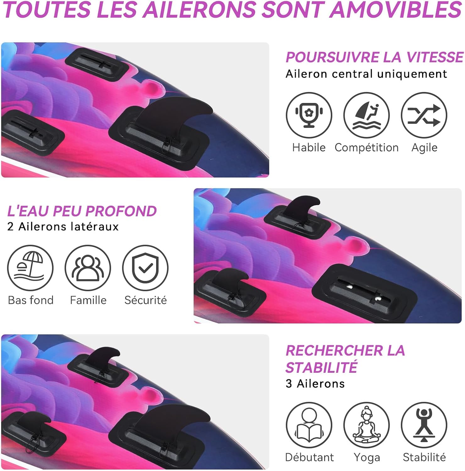 etevert - Paddle gonflable 320/335 cm - 2 places, siège kayak, pagaie, pompe, 150 kg