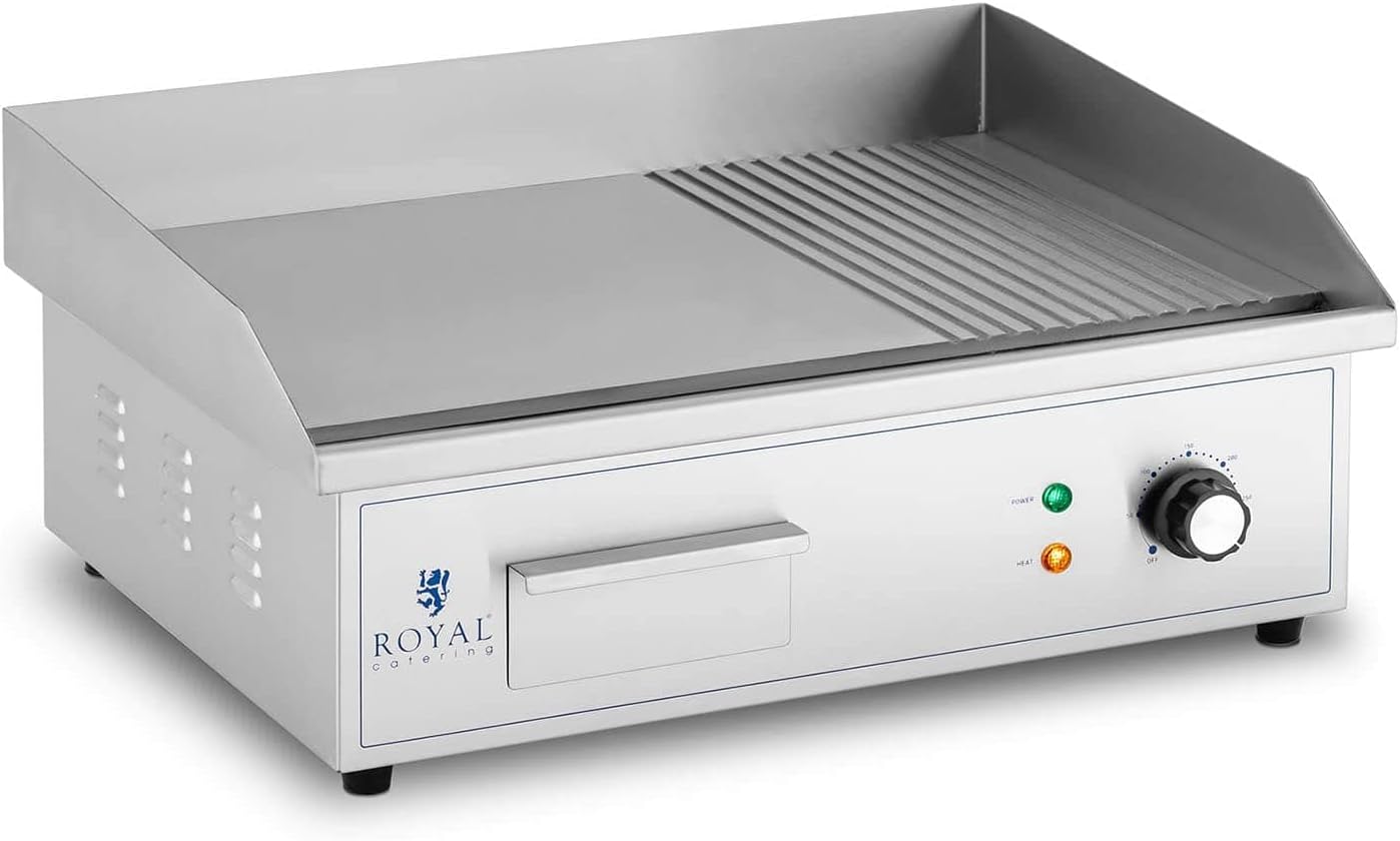 etevert - Plancha électrique professionnelle - 548x350 mm - 3000 W, plaque lisse et rainurée - RCPG42-M