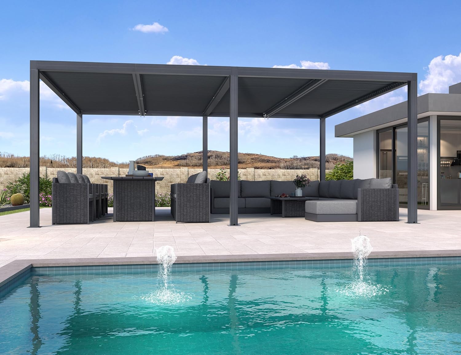 etevert - pergola bioclimatique - 6x4,24m aluminium, lames indépendantes