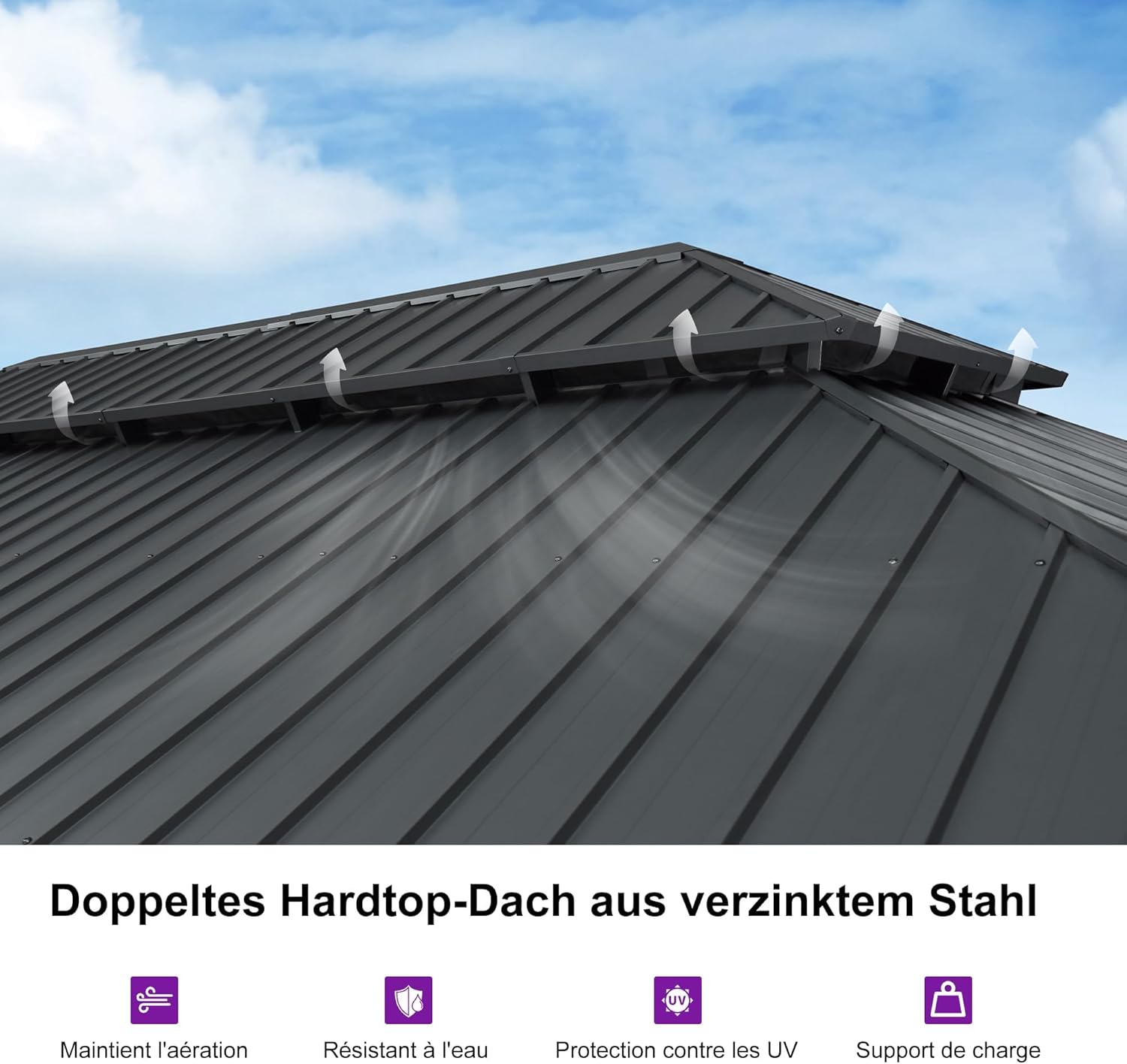 etevert - Pergola série extérieure - 7.32x4.25m - alu, éclairage, moustiquaire, rideaux, gouttière, poteaux renforcé