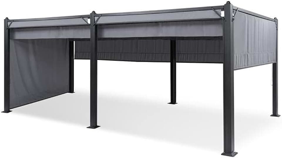 etevert - Pergola aluminium série Polycarbonate - 3x6m - toit hydrofuge, protection UV, cadre métal, toit/côtés polyes