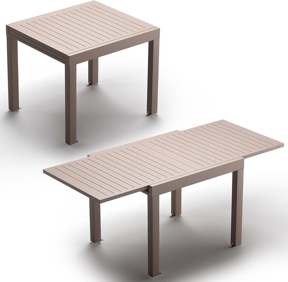 etevert - Table extensible 163x80cm - aluminium, facile entretien, 6-10 pers.