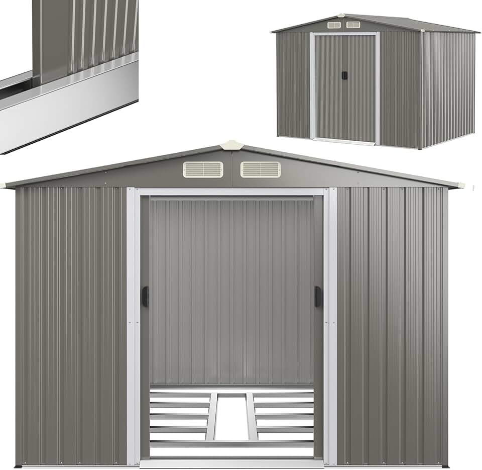 etevert - Abri de jardin acier 260x206,5x108cm, double porte, toit appentis, KX7293PK+FR