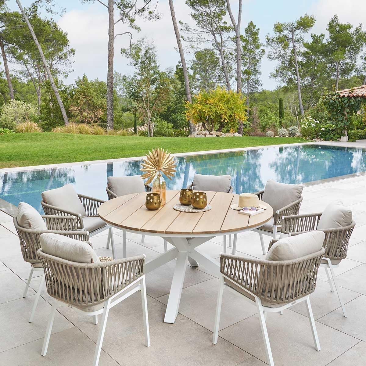 etevert - Oriengo - diamètre 160 cm - aluminium acacia 8 places