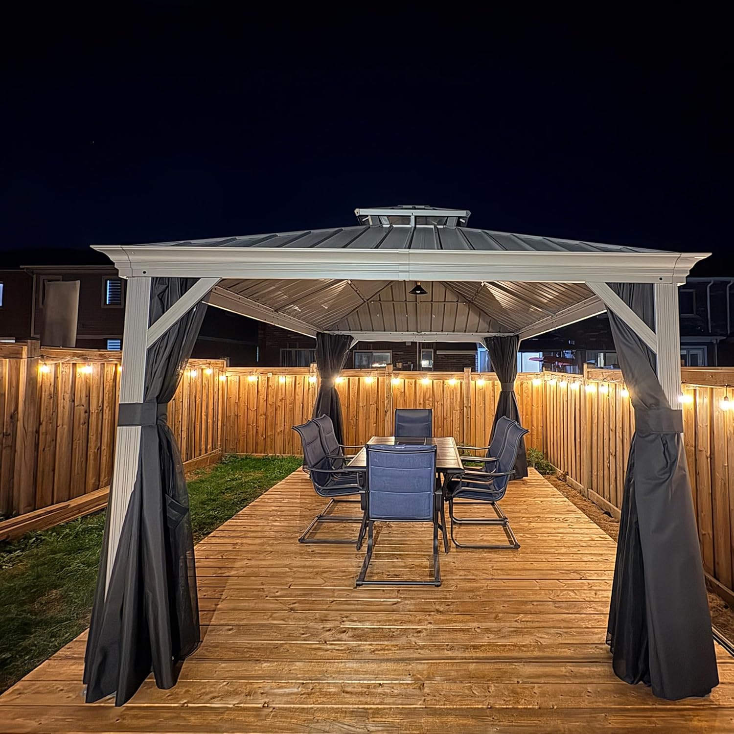 etevert - tonnelle extérieur - 3 x 4,25 m - alu double toit, rideaux, LED