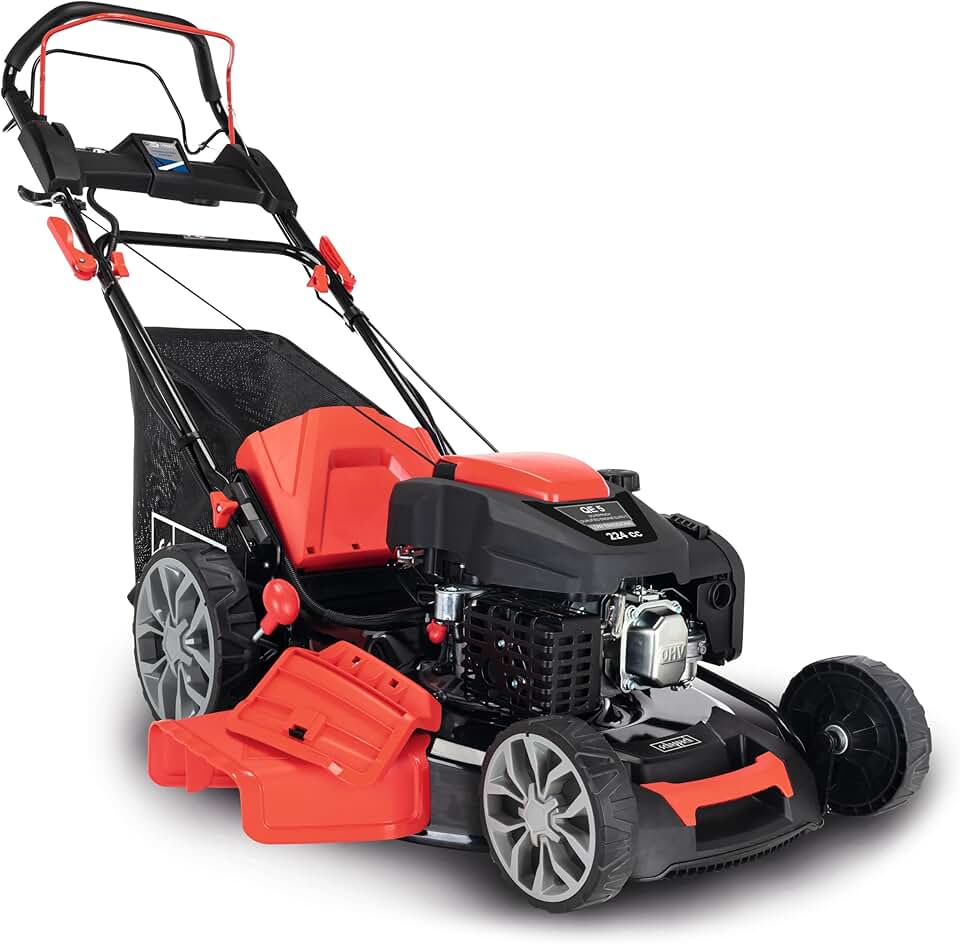 etevert Tondeuse à Gazon Thermique MS225-56 - Moteur 4 Temps 6 CV - 224 cm3 - Largeur de Coupe 56 cm - 2200 m² - bac 65L - Hauteur de Coupe 25-75 mm