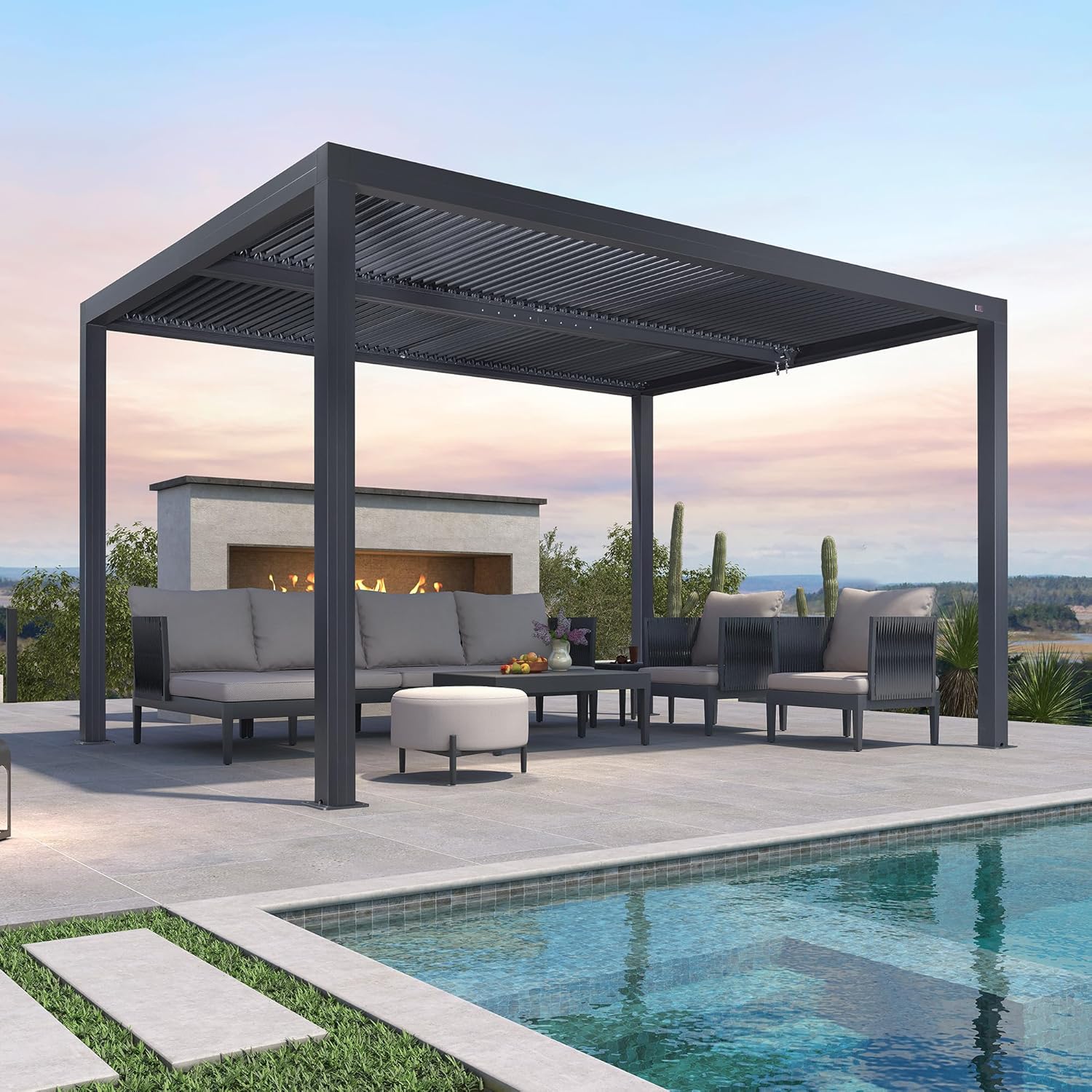 etevert - Pergola bioclimatique 4x3,3m - alu, lames orientables, 13,2m²