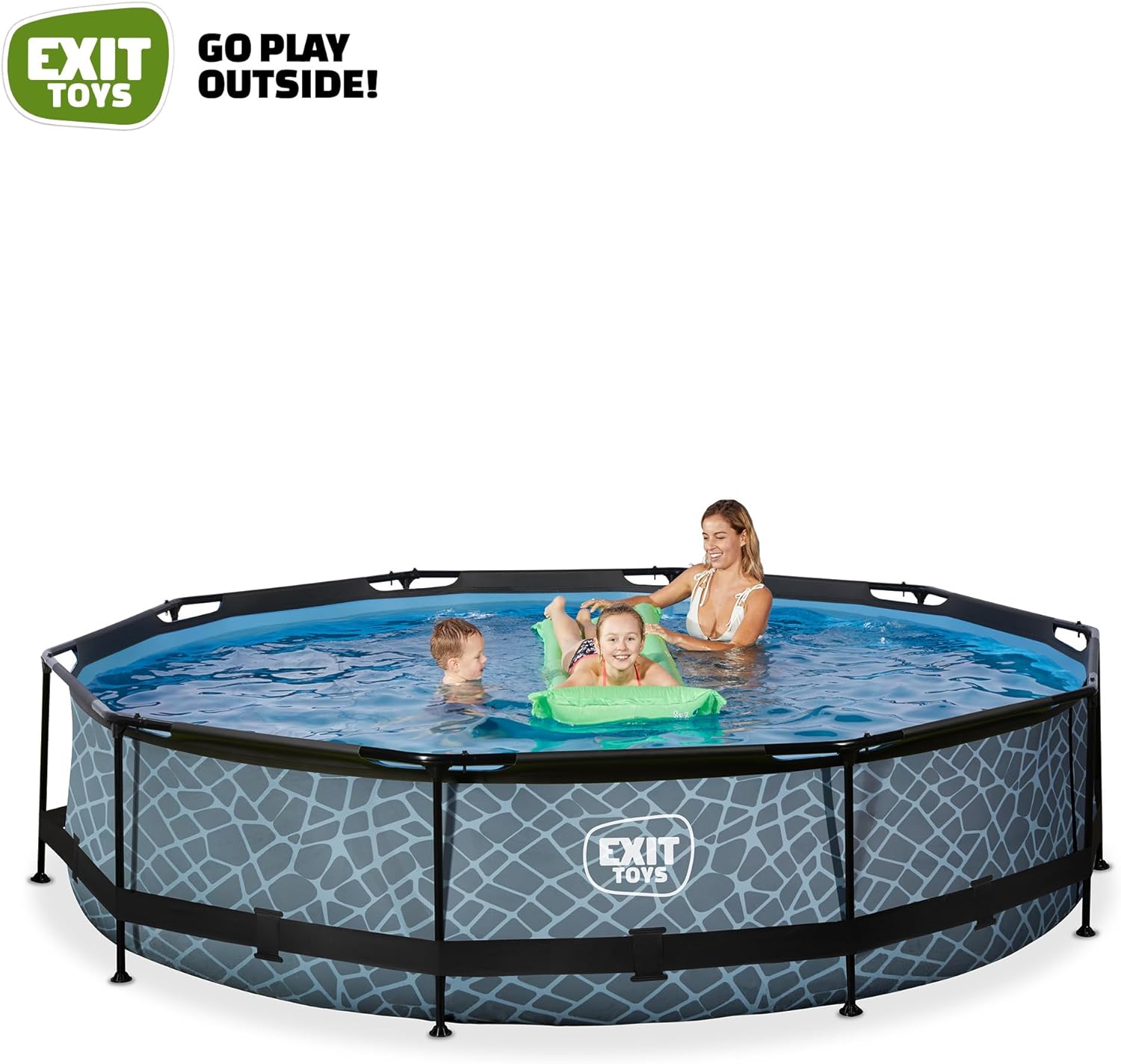 etevert Piscine Tubulaire Stone - ø360x76cm - Piscine Hors Sol Ronde Grande avec Pompe Filtrante à Cartouche - Entrée Basse - Idéal pour Les Jeunes Enfants - Cadre Stable - Design Unique - Gris