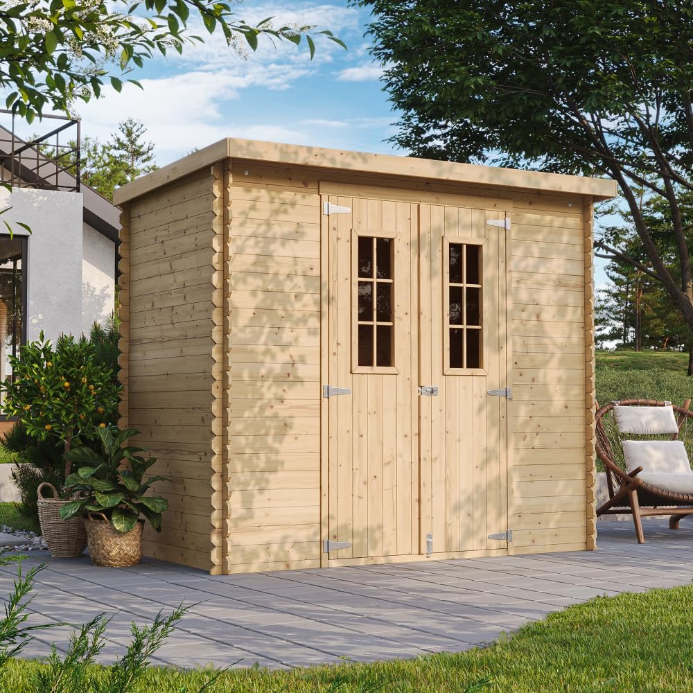 Abri de Jardin en Bois avec Sol TRAITÉ - Stockage extérieur l239xL142xH200cm/2.63 m2 - Petit abri à Outils, Local à vélos - etevert M310C+M310G