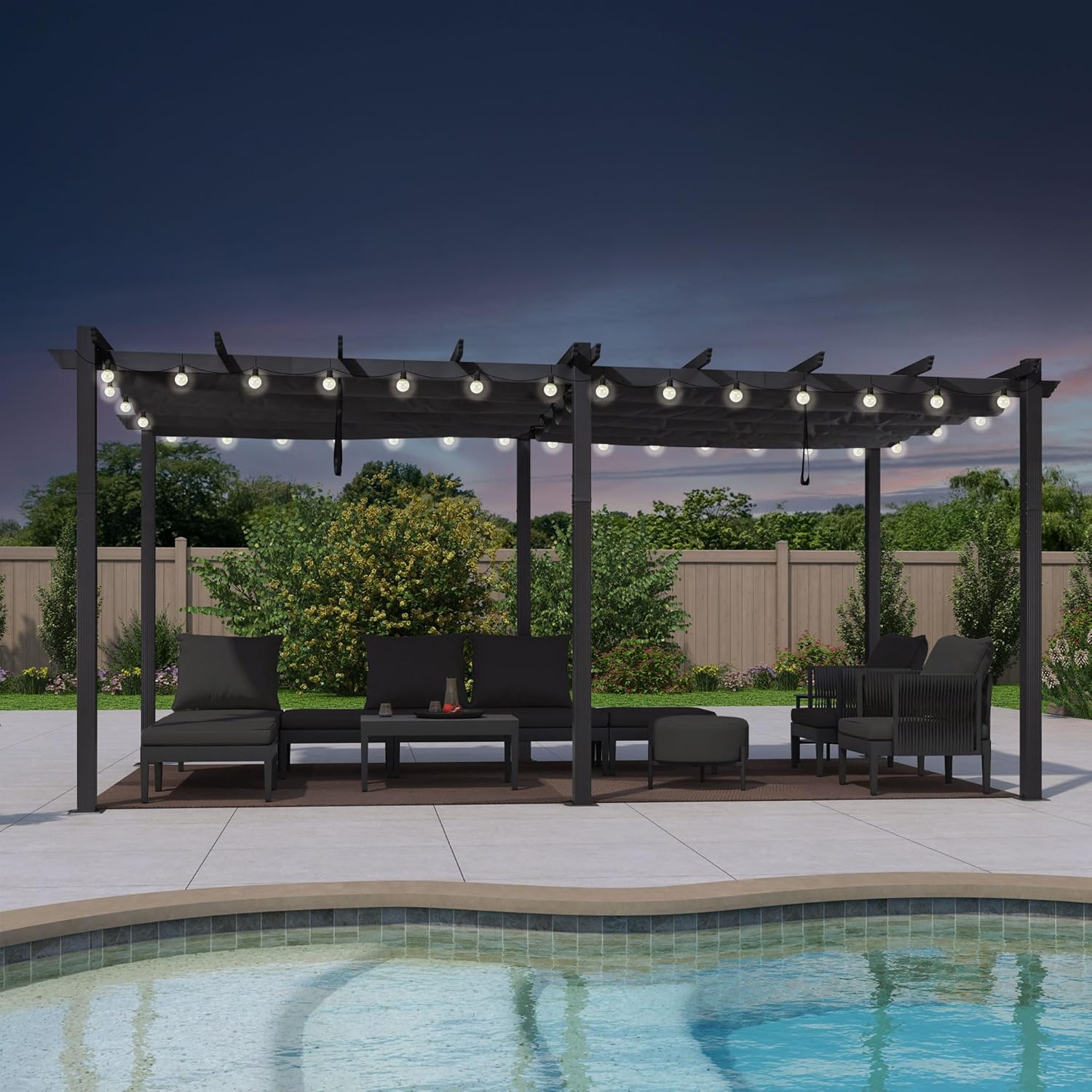 etevert - Pergola aluminium 5,5x3m, éclairage LED, toit rétractable