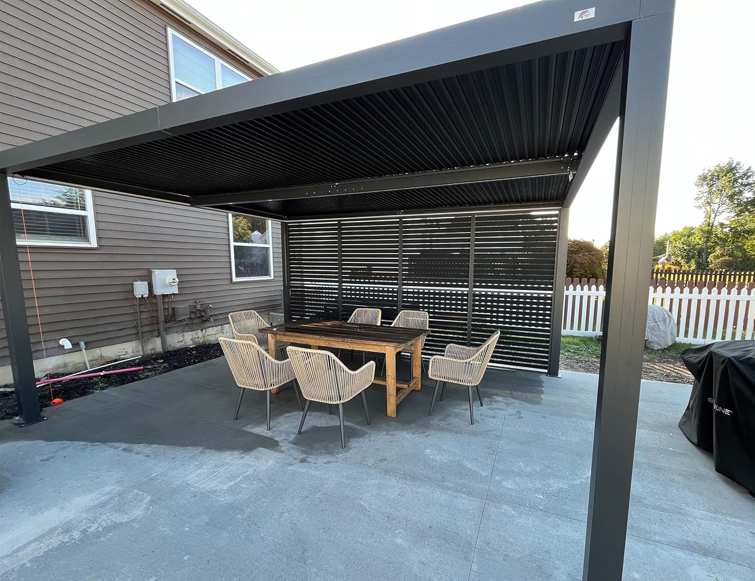 etevert - Pergola aluminium bioclimatique 4,8x3m, lames orientables, persiennes fixes, gris