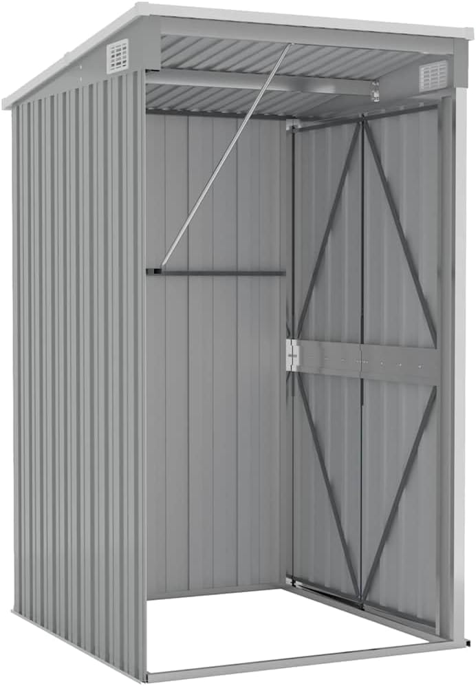 etevert Remise de Jardin Murale Gris 118x100x178 cm Acier galvanisé,Structures extérieures, Cabanes & abris de Jardin,316218
