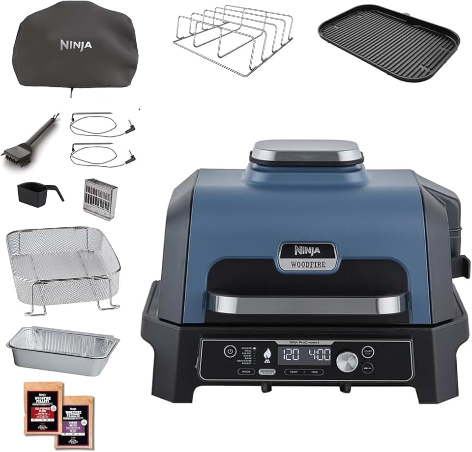 etevert - Woodfire Pro Connect XL - Barbecue électrique 7-en-1, contrôle via appli, 2 sondes, housse, accessoires - OG901E