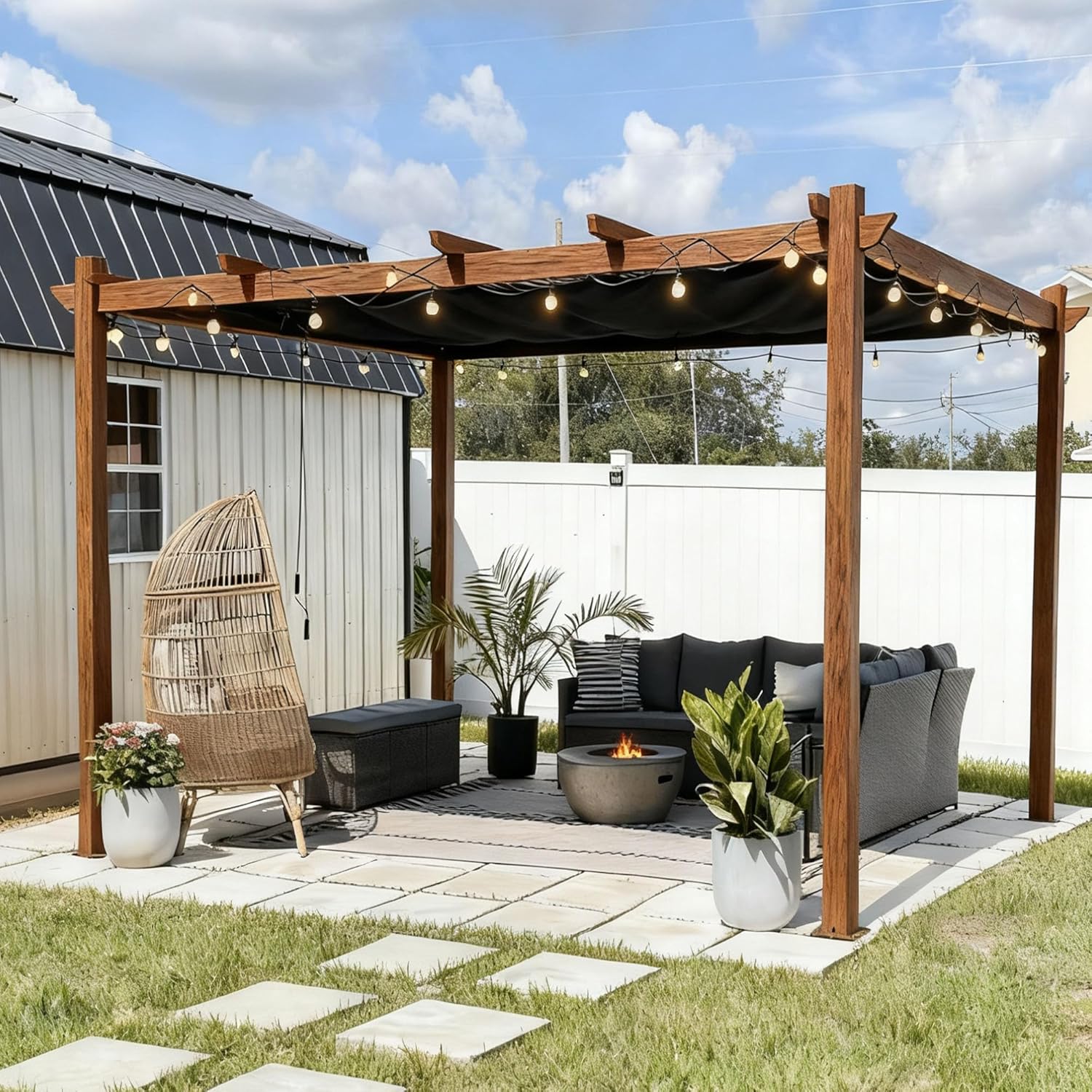 etevert - Pergola aluminium - 4x3m - éclairage intégré, toit rétractable