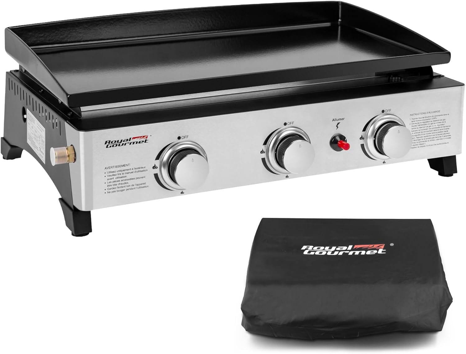 etevert - Plancha Gaz 3 brûleurs - 62x35,5 cm - acier émaillé, portable, 7.5kW