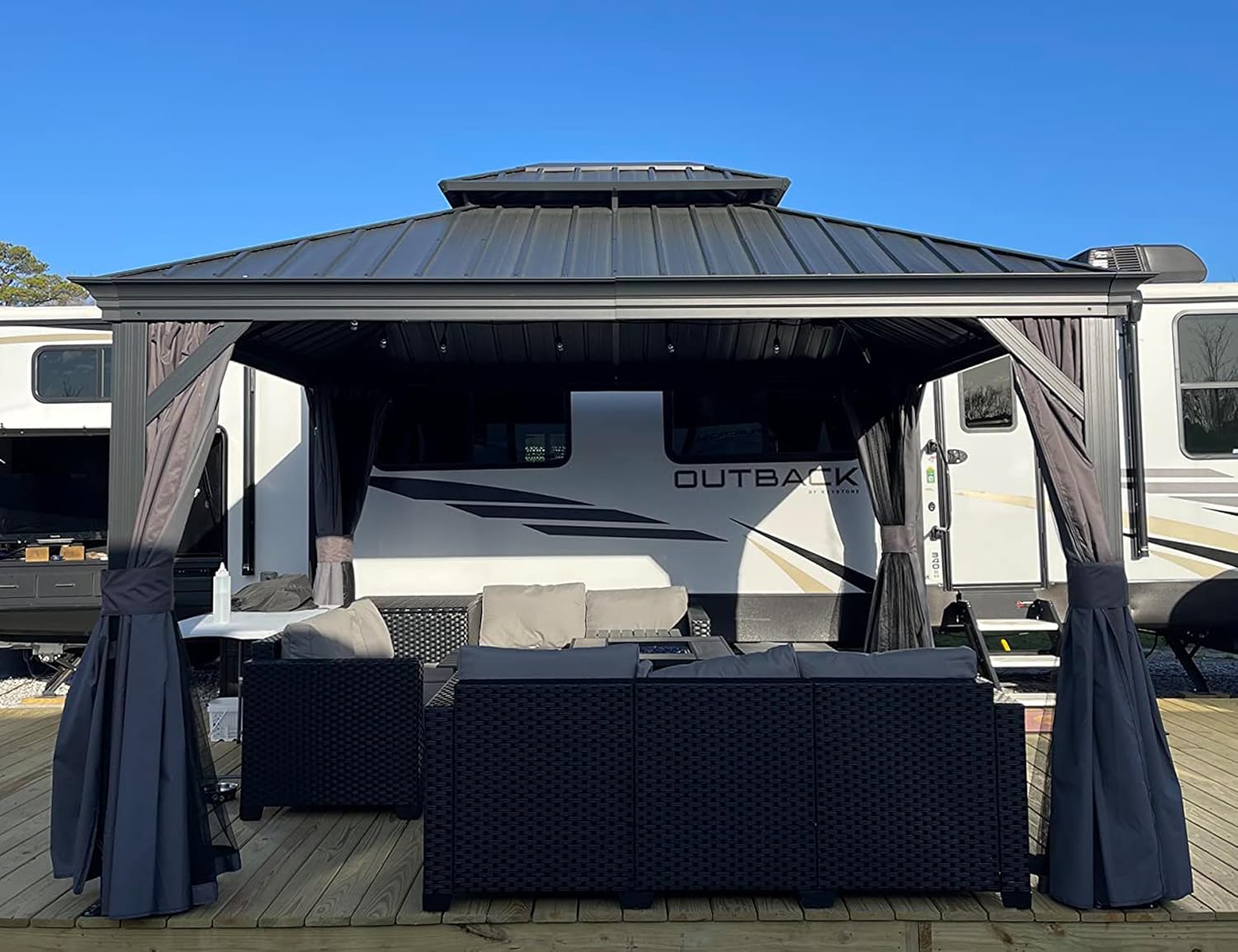 etevert - tonnelle aluminium 4x3m, éclairage intégré, rideaux, gouttière