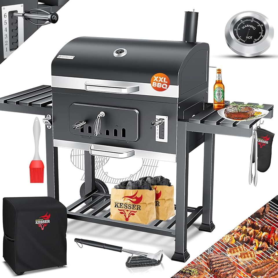 etevert - Barbecue XXL - grand format, couvercle, roues, accessoires