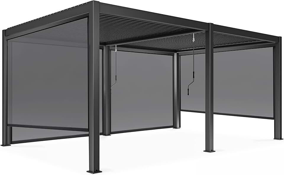 etevert - Pergola bioclimatique autoportée - 3x6m - 4 stores gris