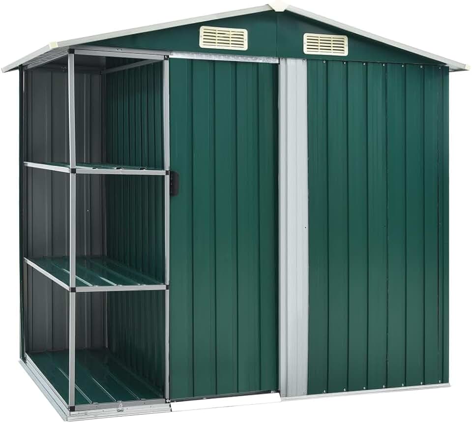 etevert - abri de jardin extérieur avec étagère fer vert - 205x130x183 cm