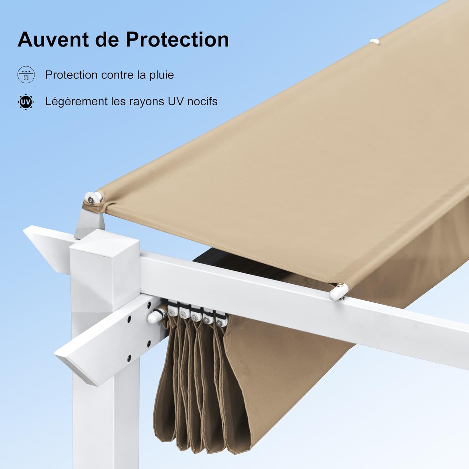 etevert - Pergola aluminium série - 4x3m - toile rétractable, autoportante, imperméable, kaki