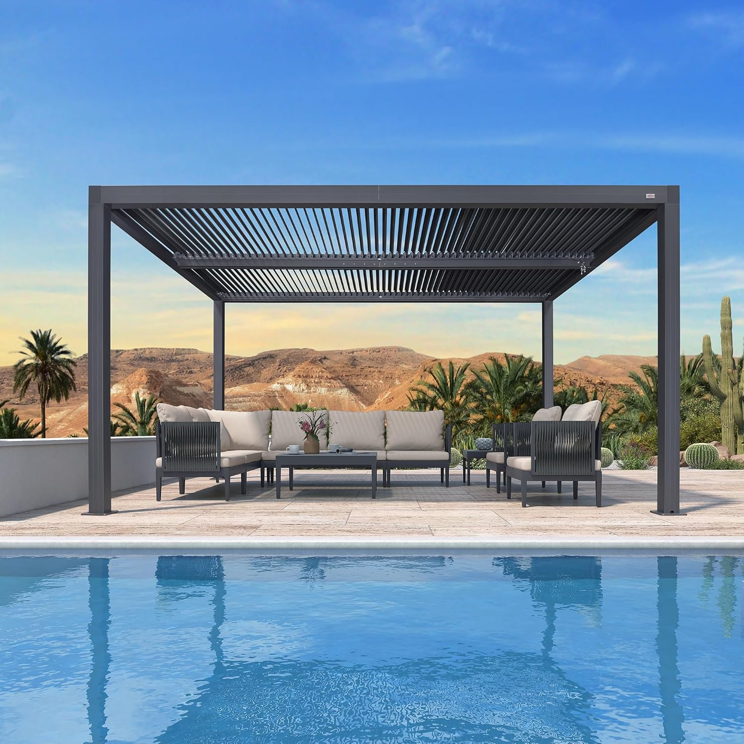 etevert Pergola Bioclimatique 4,24 x 3 m Pergola Aluminium Lames Orientables Superficie 12,72 m² Tonnelle de Jardin Exterieur Belvédères pour Patio Terrasse Exterieur, Gris