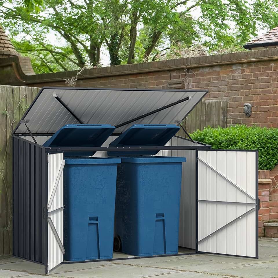 etevert Abri de Jardin en Métal Galvanisé 1,9 M³, Cabane de Jardin Exterieur avec Double Porte Verrouillable, Couvercle Rabattable, Vérin à Gaz Hydraulique, Cache Poubelle pour Vélo, Outils