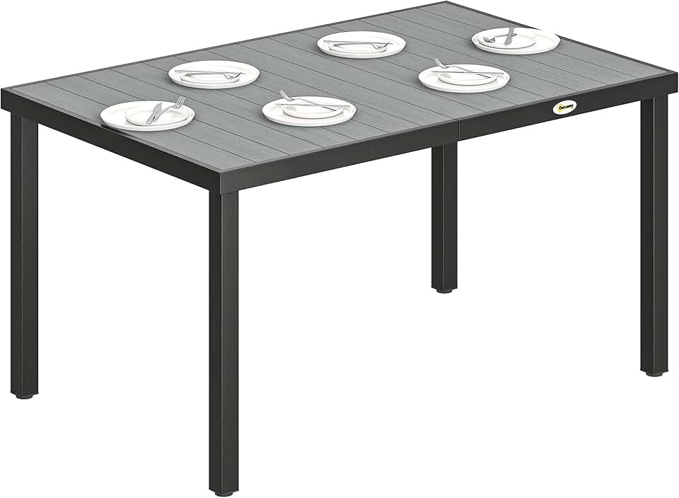 etevert - table de jardin 140x90x74 cm - plateau lattes, pieds acier