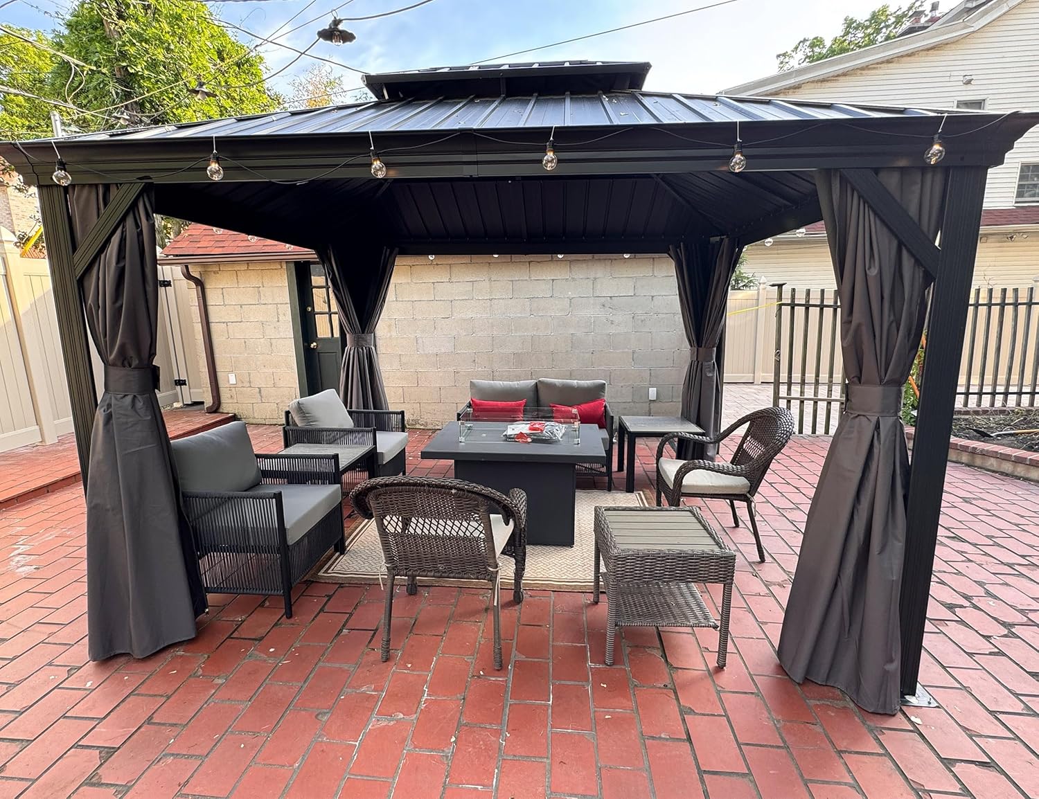etevert - tonnelle aluminium 4x3m, éclairage intégré, rideaux, gouttière