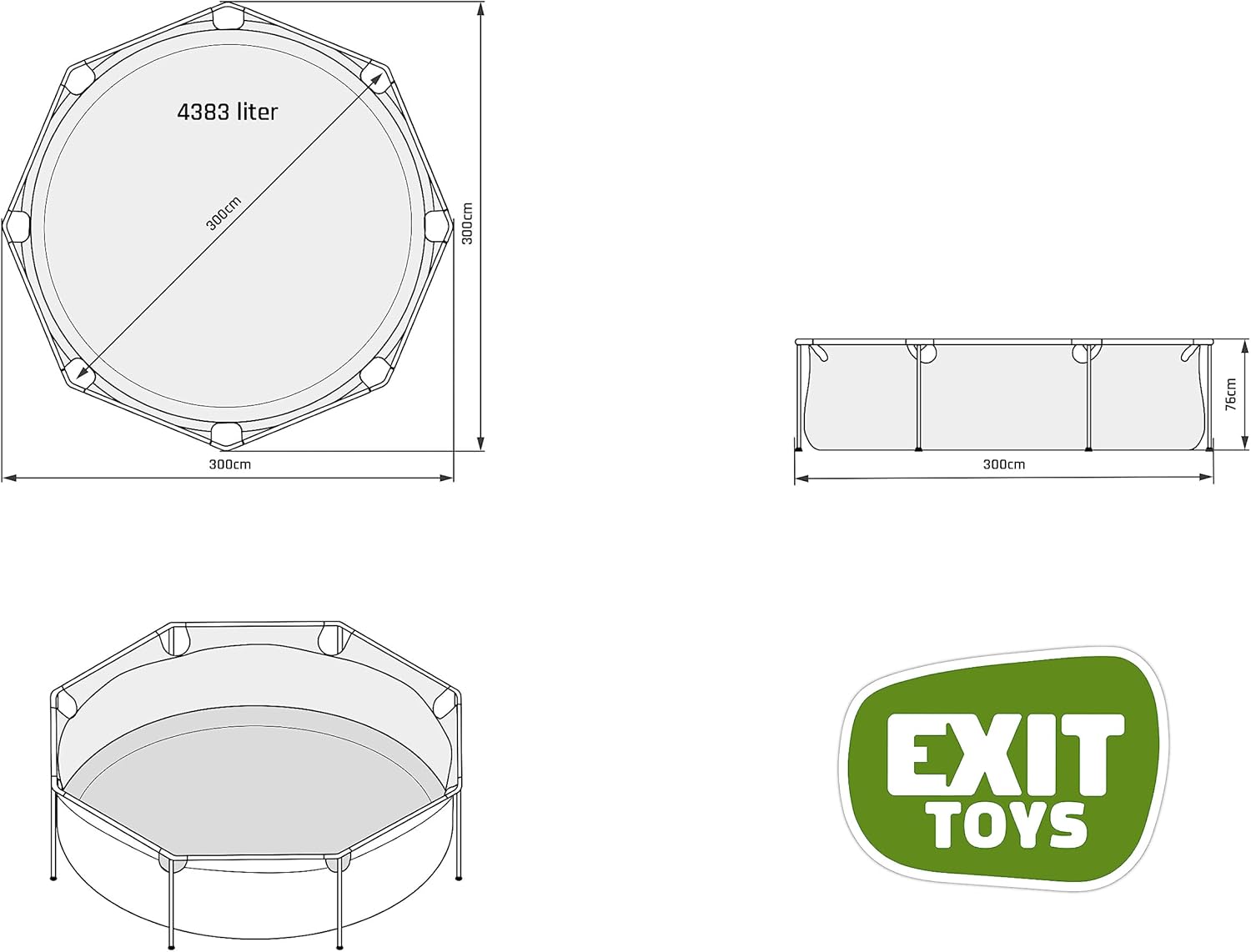 etevert Piscine Tubulaire Stone - ø300x76cm - Piscine Hors Sol Ronde avec Pompe Filtrante à Cartouche - Entrée Basse - Idéal pour Les Jeunes Enfants - Cadre Stable - Design Unique - Gris