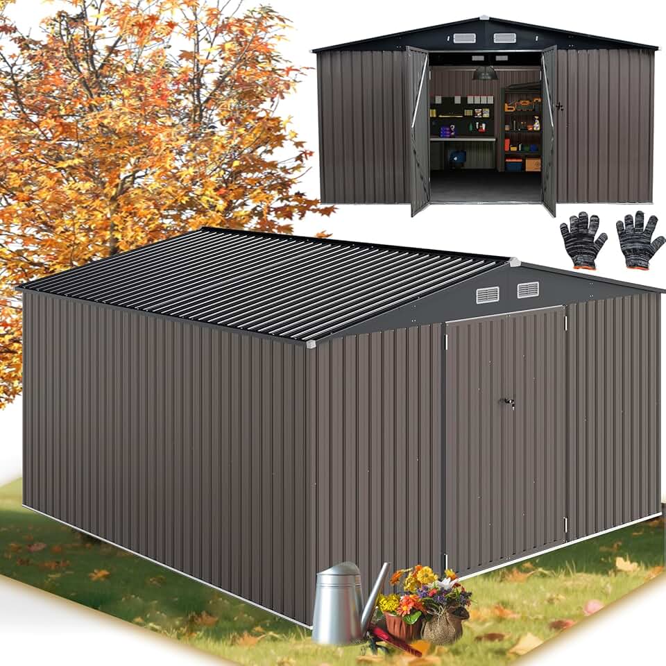 etevert - abri de jardin métal - 350x350x198cm - 2 portes, 12m², toit incliné, 25m³
