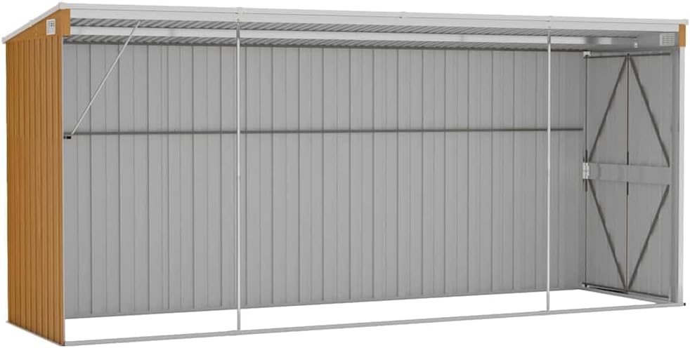 etevert Abri de Jardin Mural Marron 118 x 382 x 178 cm Acier galvanisé,Structures extérieures, Cabanes & abris de Jardin,316232